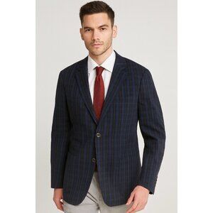 KROON jacket blazer sport coat bono stretch cotton plaid seersucker business 48R